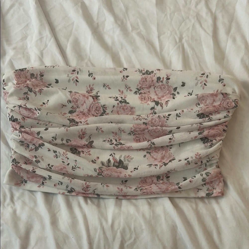 SHEIN Floral Crop Top - Pink and Cream